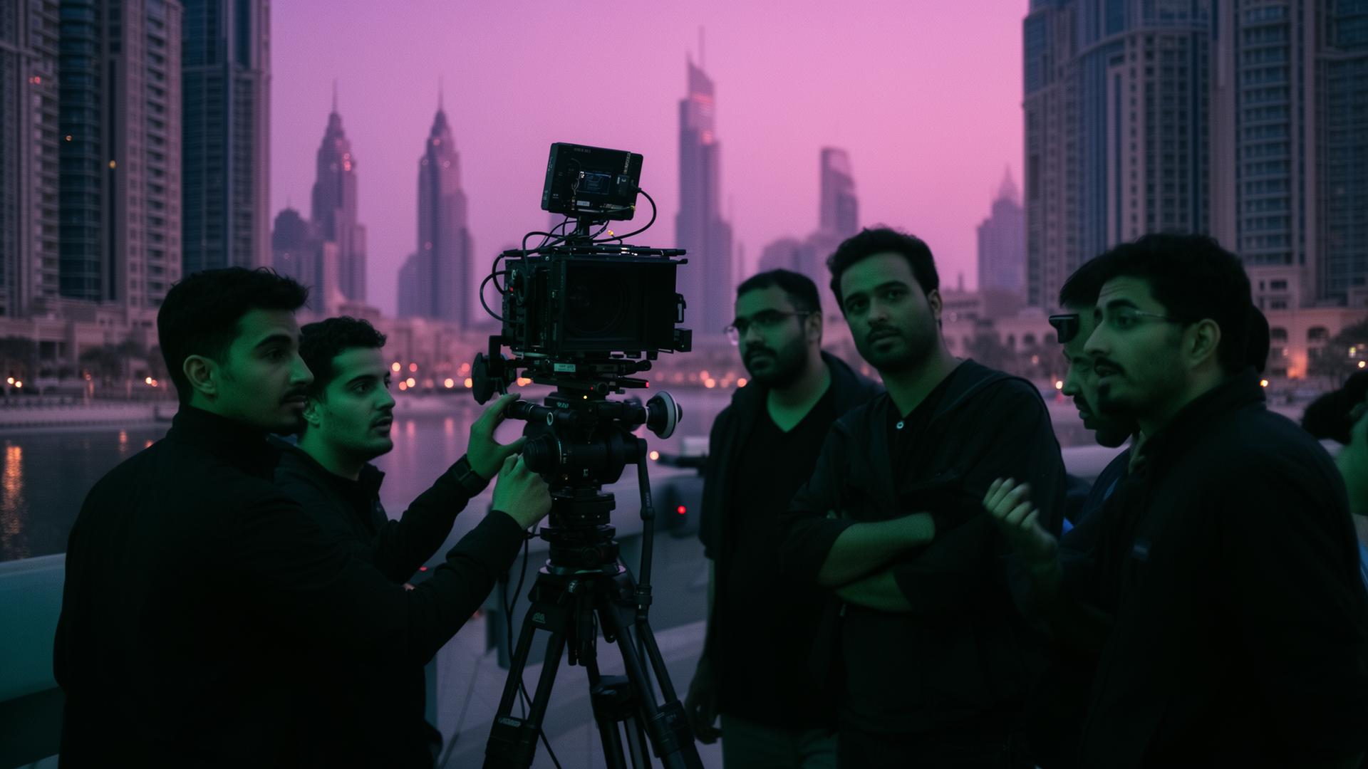 Cinematic film crew on set in Dubai